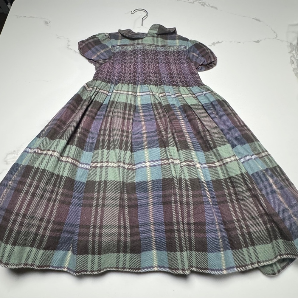 Polo by Ralph Lauren Girls Plaid Smocked Dress in Green, Blue, Purple